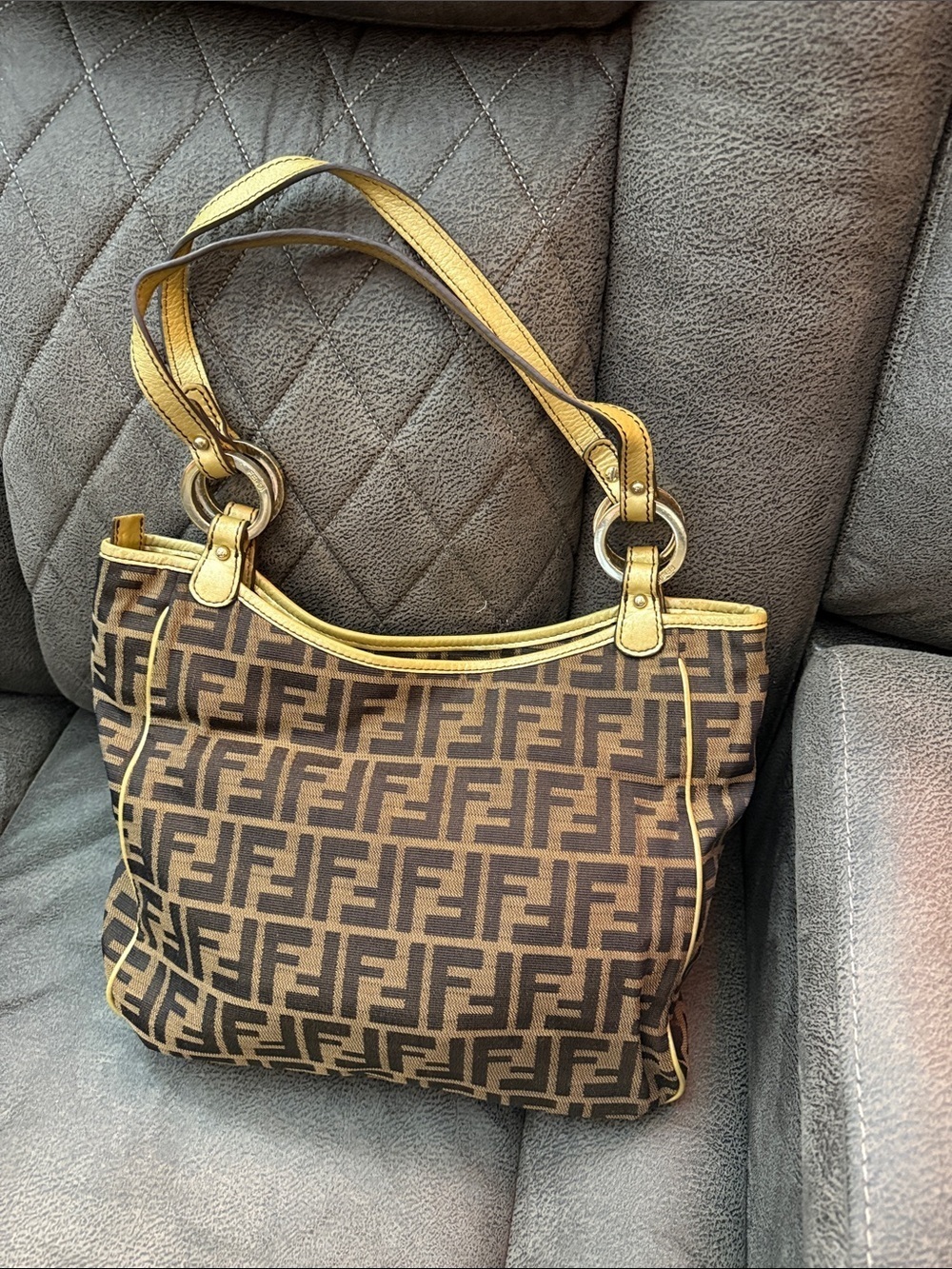 Fendi- Brown Monogram Tote with Yellow Trim